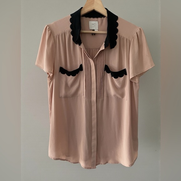 HD in Paris Anthropologie Pink Lace Trim Blouse US 10 Romantic Pintuck Top - Picture 2 of 5